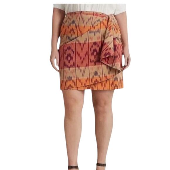 Lauren Ralph Lauren True Wrap Skirt Above Knee Geo Motif Ruffle Ikat Fall NEW 18 - Picture 5 of 11